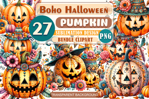 Download Boho Halloween Pumpkins Clipart Bundle - Bundle Collection