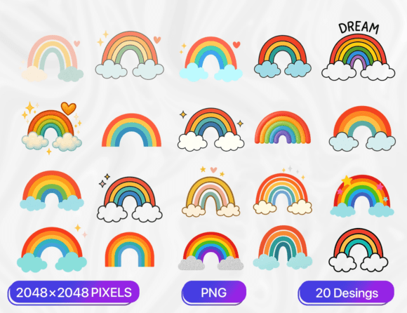 Download 20 Cute Rainbow Clipart PNG Bundle - Bundle Collection