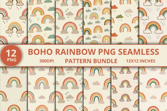 Download Boho Rainbow PNG Seamless Pattern Bundle - Bundle Collection