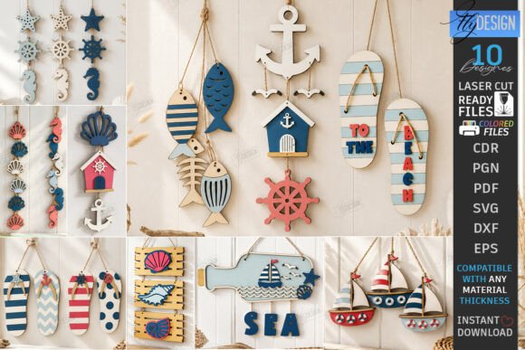 Download Coastal Hanging Decor Signs Laser Bundle - Bundle Collection
