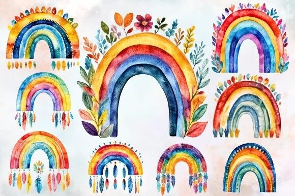 Download Watercolor Boho Rainbow Clipart Bundle - Bundle Collection