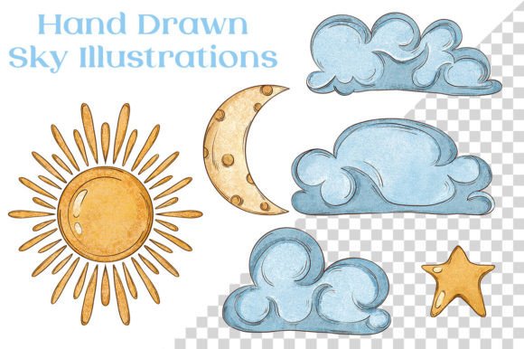 Download Cute Sky 6 Hand Drawn Illustrations - Hand drawn Collection