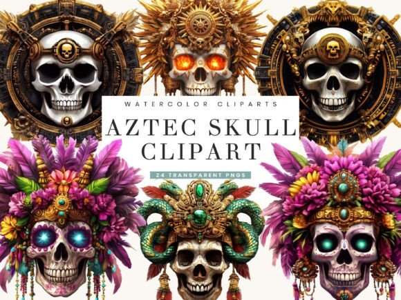 Download Watercolor Aztec Skull Clipart Bundle - Bundle Collection