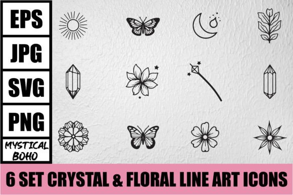 Download Mystical Boho Crystal Line Art Bundle - Bundle Collection