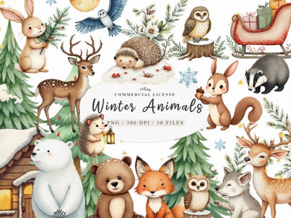 Download Rustic Winter Animal Clipart Bundle - Bundle Collection