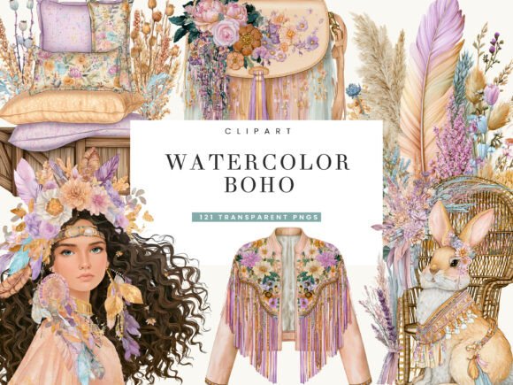 Download Watercolor Boho Clipart Bundle - Bundle Collection